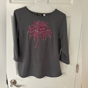 Bob Mackie gray tee with beading.